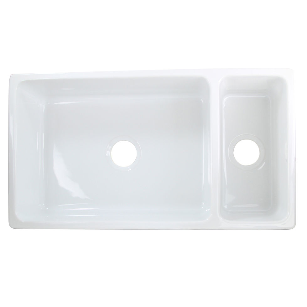 Thumbnail: overhear view Highpoint Collection Fireclay Reversible Double Bowl Farmsink HP-FC9010-W
