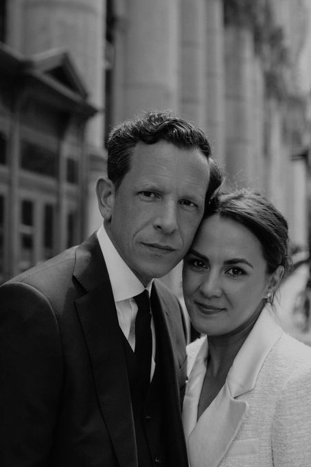 Black and white intimate wedding couple portrait New York City