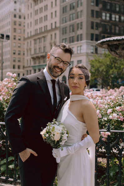 Wedding couple portrait Brooklyn Borough Hall New York City