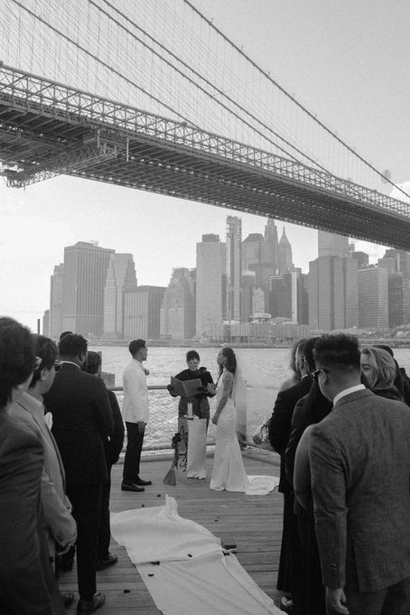 Outdoor wedding ceremony Brooklyn Bridge Park New York City