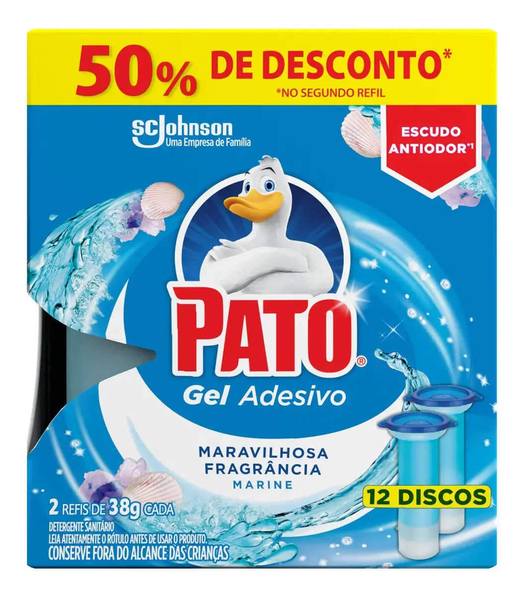 Desodorizador de Vaso Sanitario Pato Gel Adesivo 2 Refis Marine 12 Discos