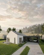 Hausansicht mit Terrasse, Garage und begrünter Umgebung