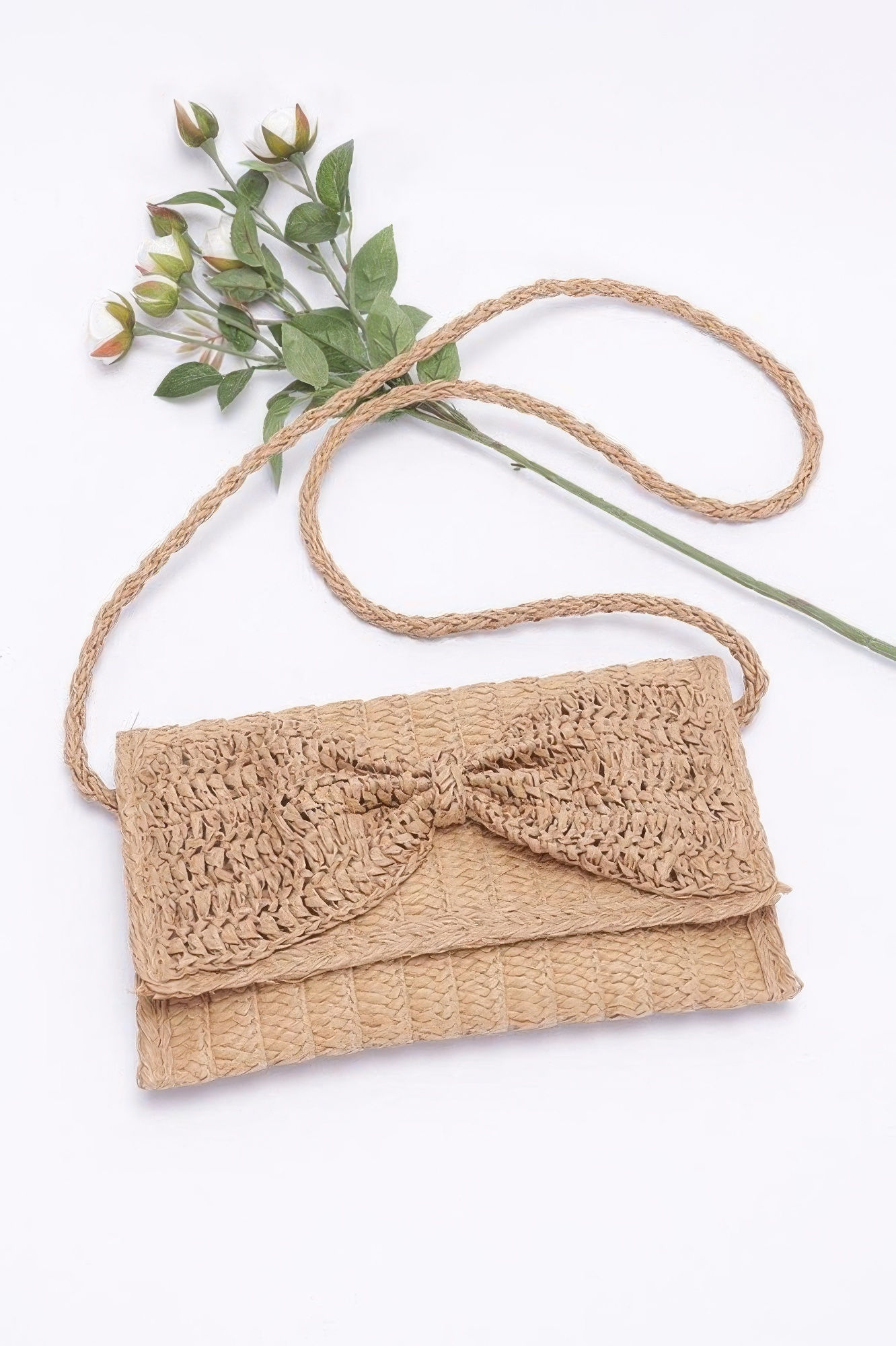 Faux Straw Handmade Ribbon Flap Clutch