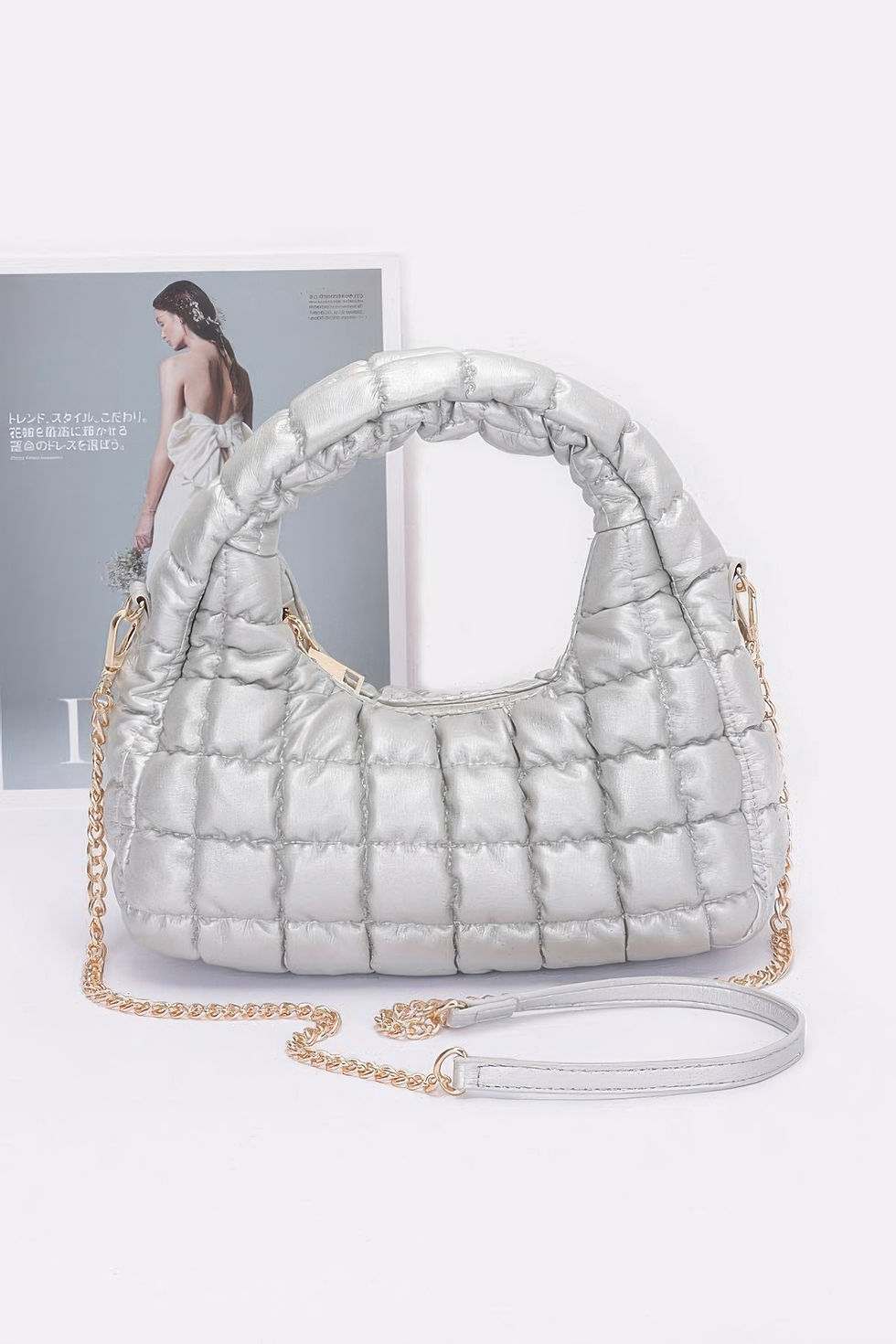 Thumbnail: Quilted Faux Leather Padded Hobo Bag