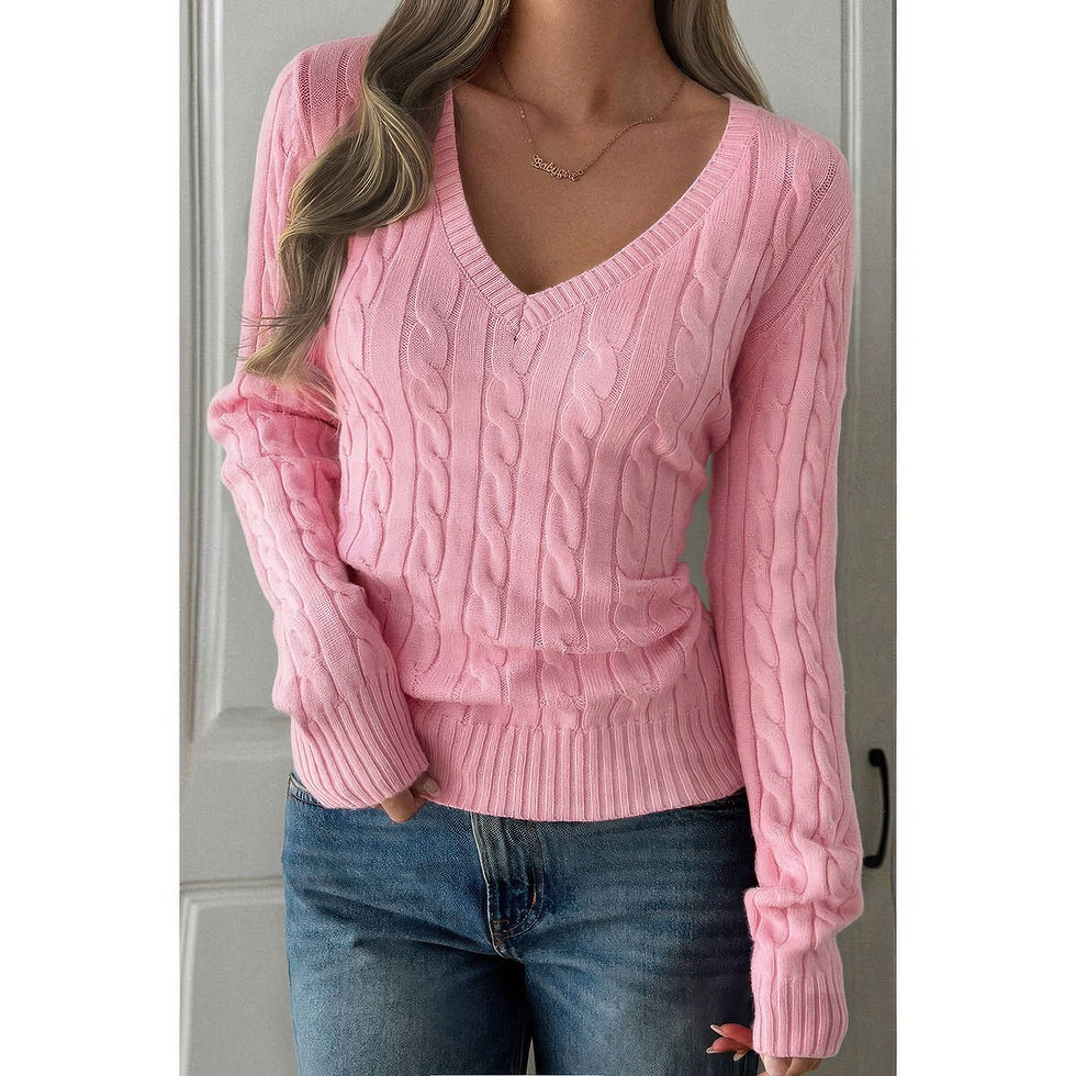 Thumbnail: Cable Knit V Neck Long Sleeves Fit Sweater