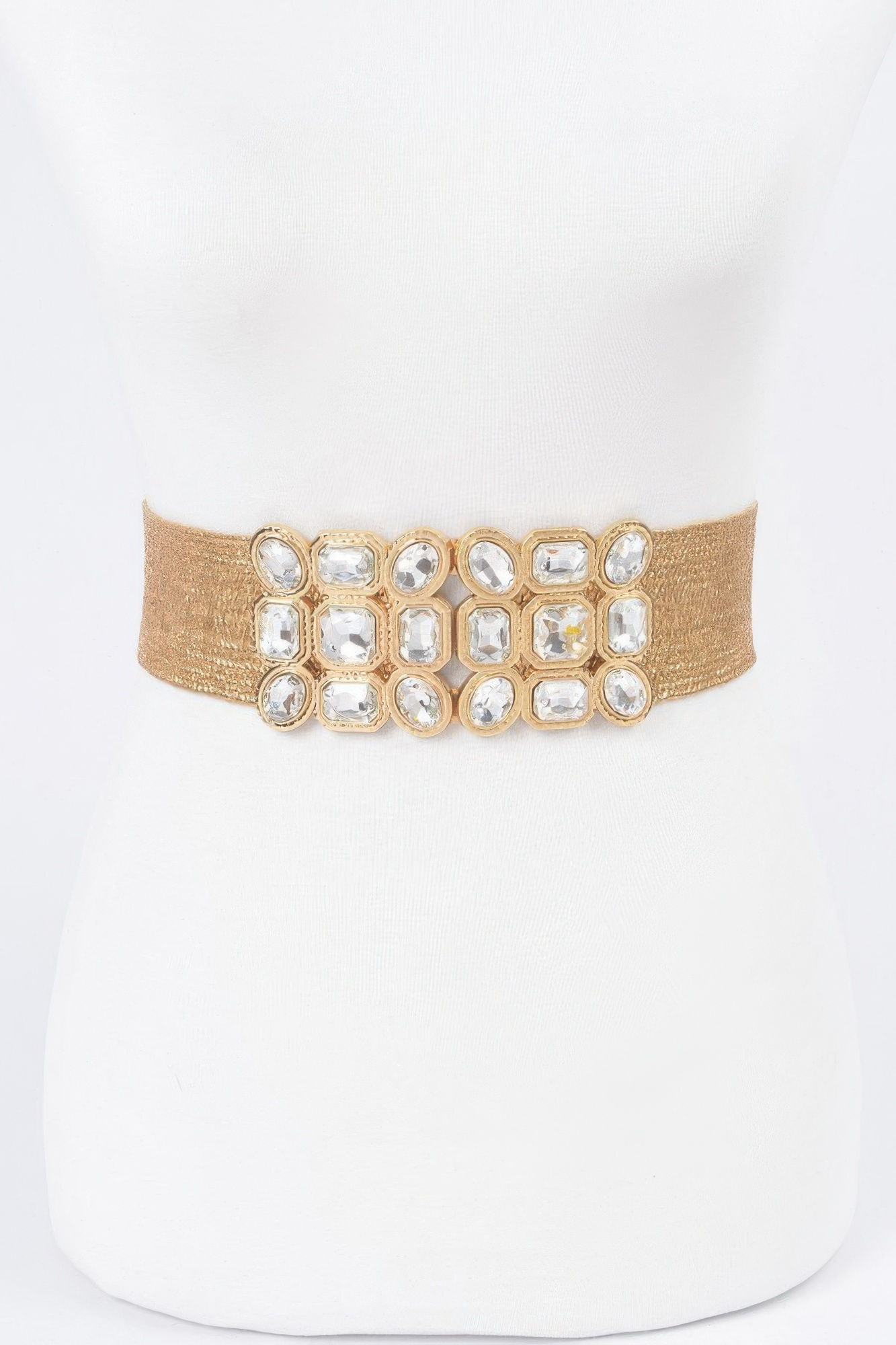 Multi Stone Metallic Straw Stretch Belt