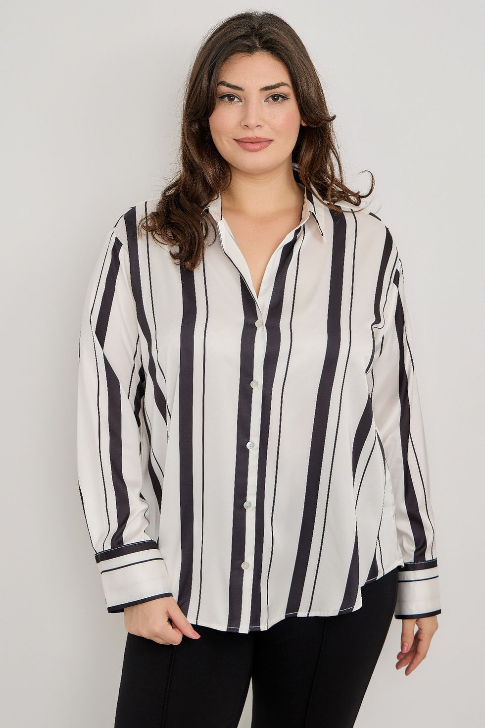 Thumbnail: Plus Size Vertical Stripe Button Down Blouse             
