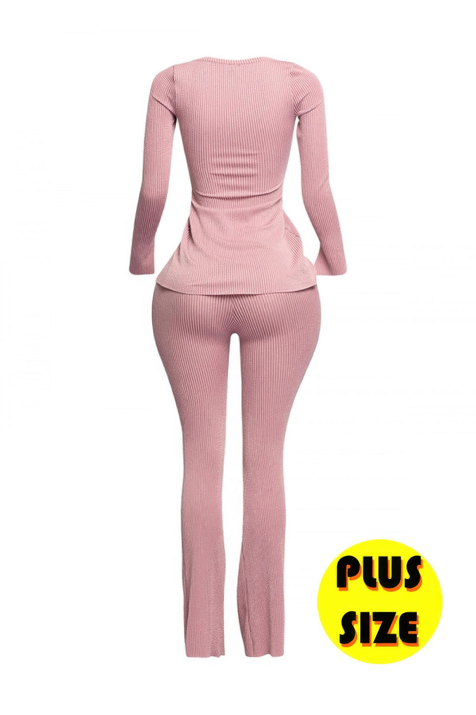 Thumbnail: Plus Size Ribbed Pant Set With Slit Detail