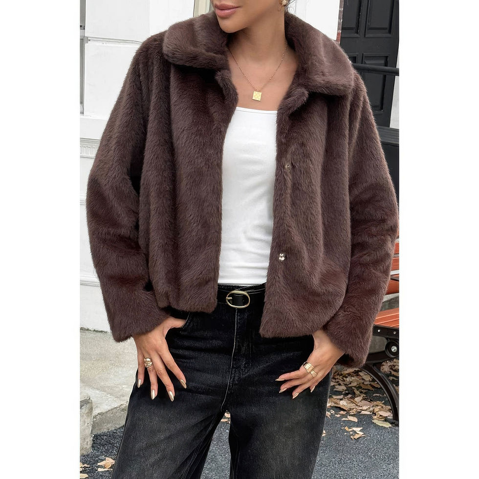 Thumbnail: Solid Button Faux Fur Crop Jacket