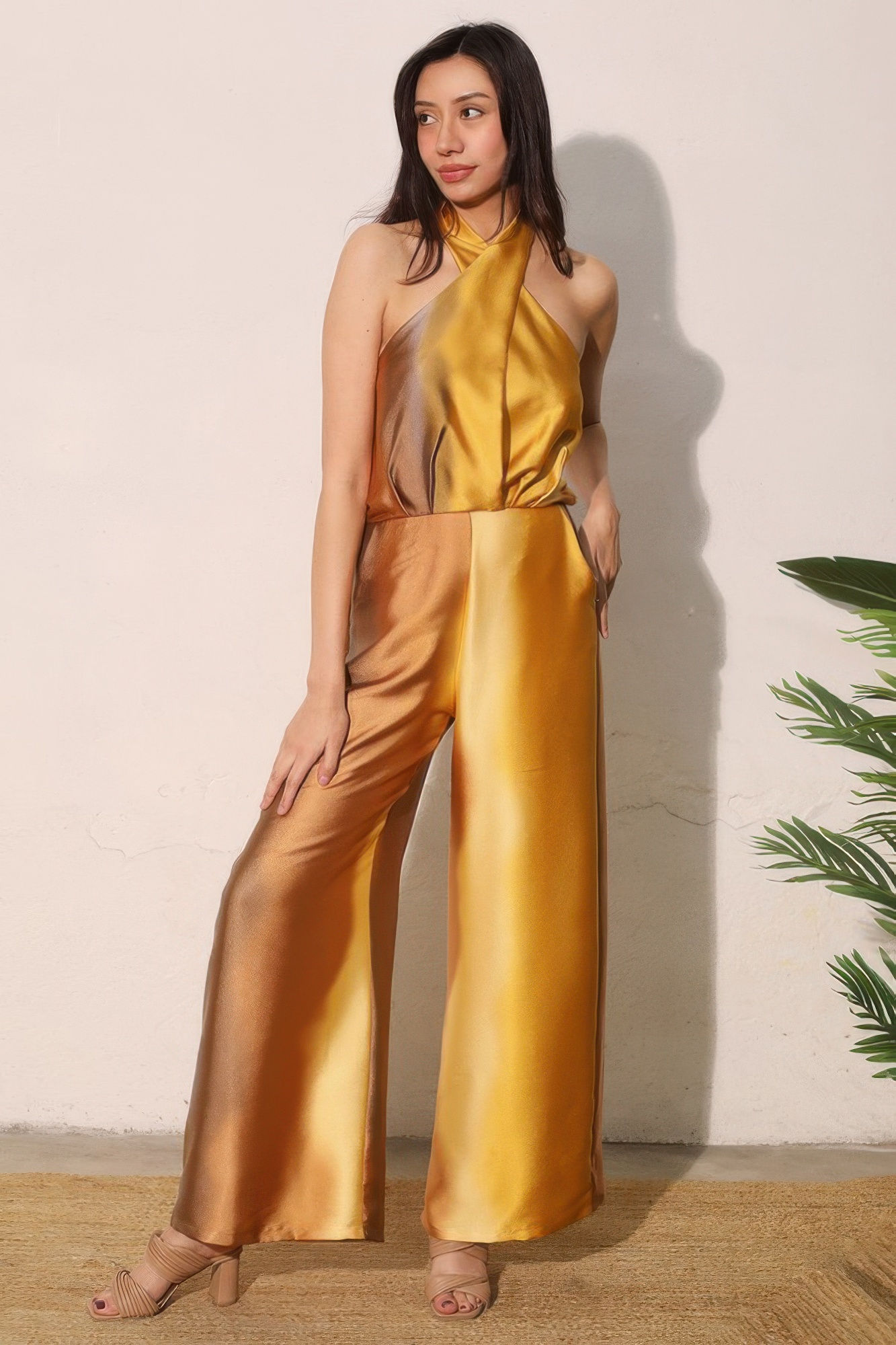 Ombre Satin Convertible Halter Jumpsuit