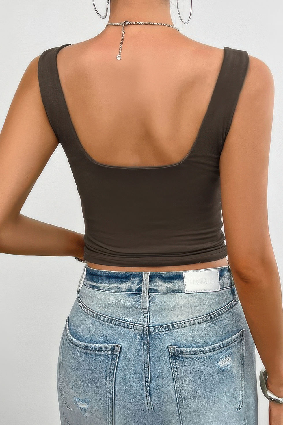 Thumbnail: Solid Elastic Sleeveless Low Back Hot Top
