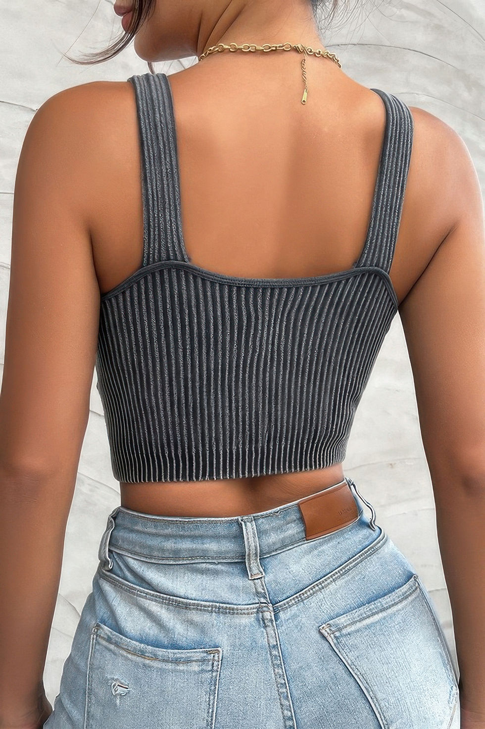 Thumbnail: Solid V Neck Elastic Sleeveless High Waist Top