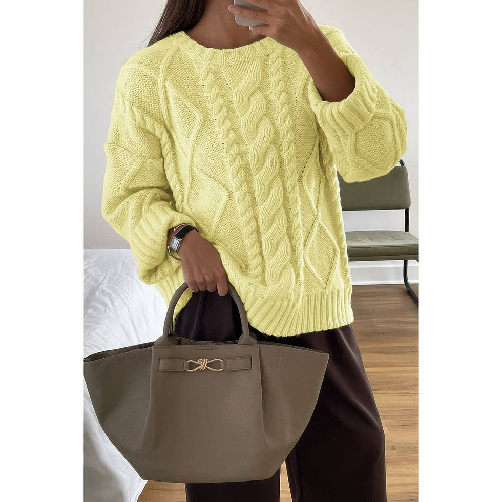 Thumbnail: Solid Knit Crewneck Long Sleeve Loose Sweater