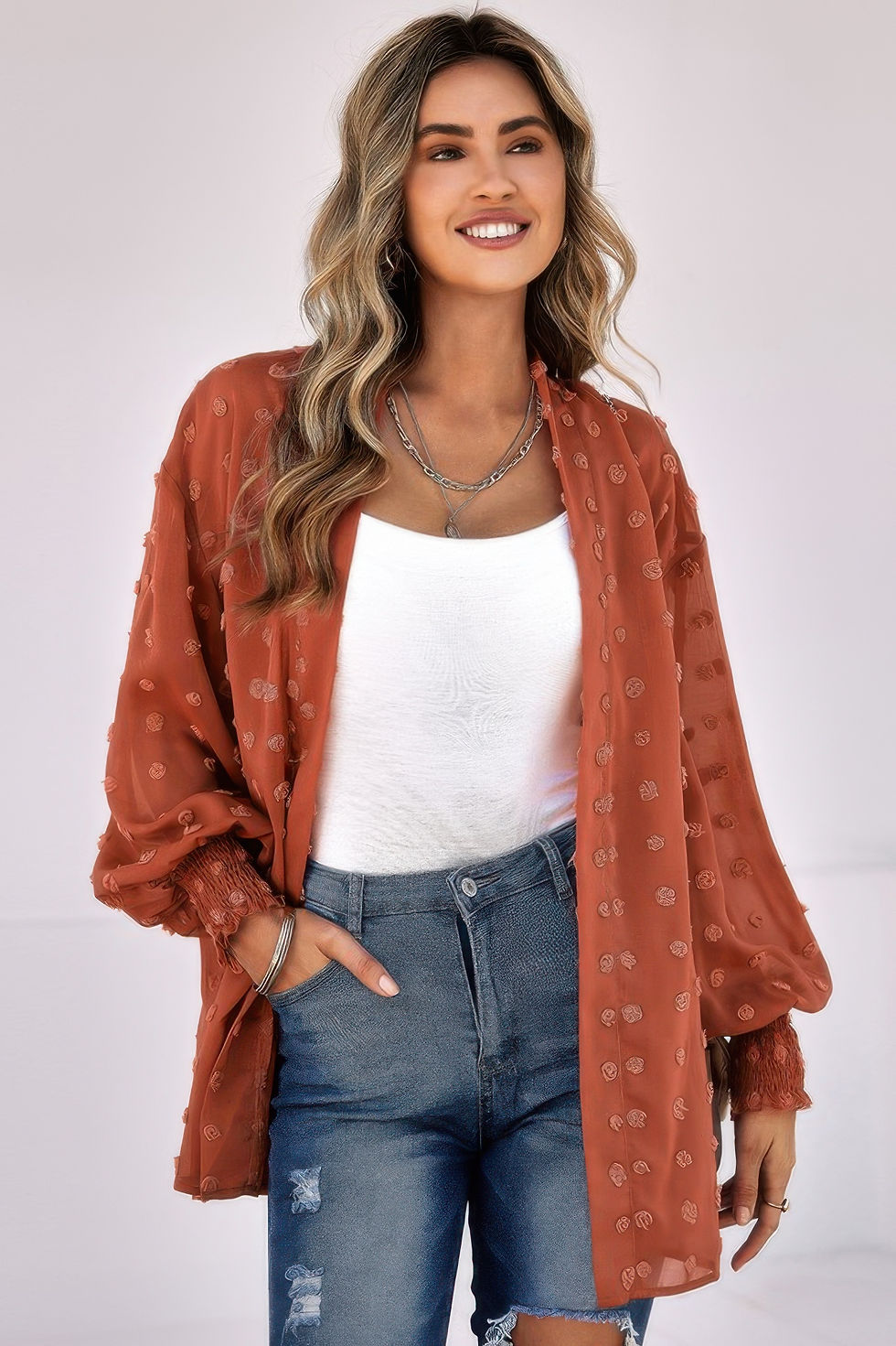 Thumbnail: Polka Dot Kimono Loose Front Open Top