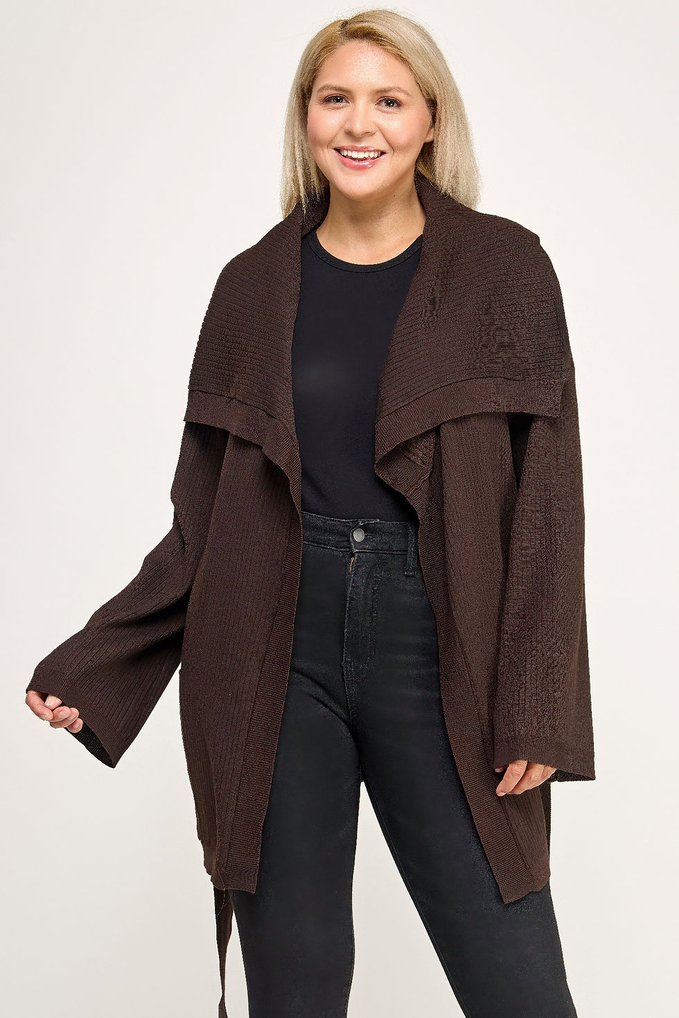 Thumbnail: Plus Size Ribbed Wrap Cardigan With Waist Belt