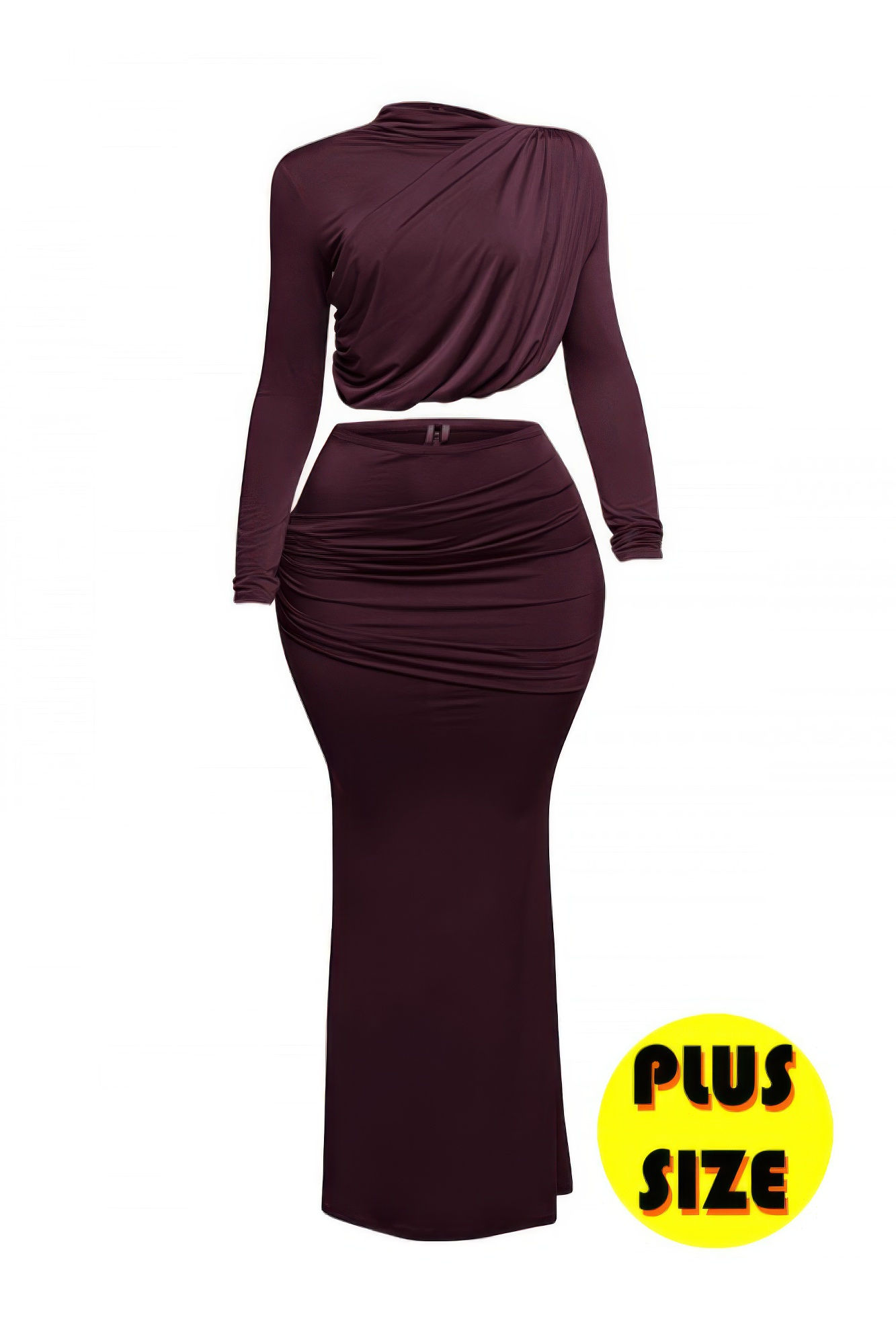 Plus Size Shirring Detailed Top & Long Skirt Set