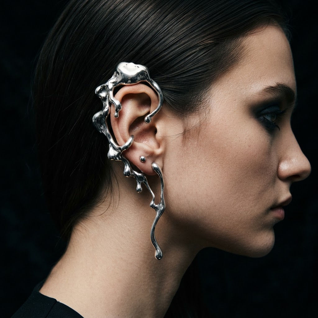 Hydra Molten Silver Ear Cuffs