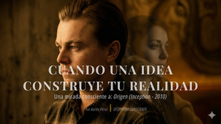 Portada del artículo “Cuando una idea construye tu realidad”, con un retrato de Dominic Cobb y la proyección de Mal, representando la culpa, el duelo y la construcción interna de la realidad en Inception (2010).