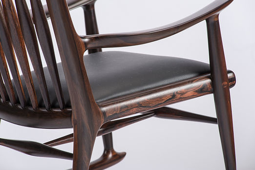 Details of Child's Rocking Chair in Brazilian Rosewood/Black Leather