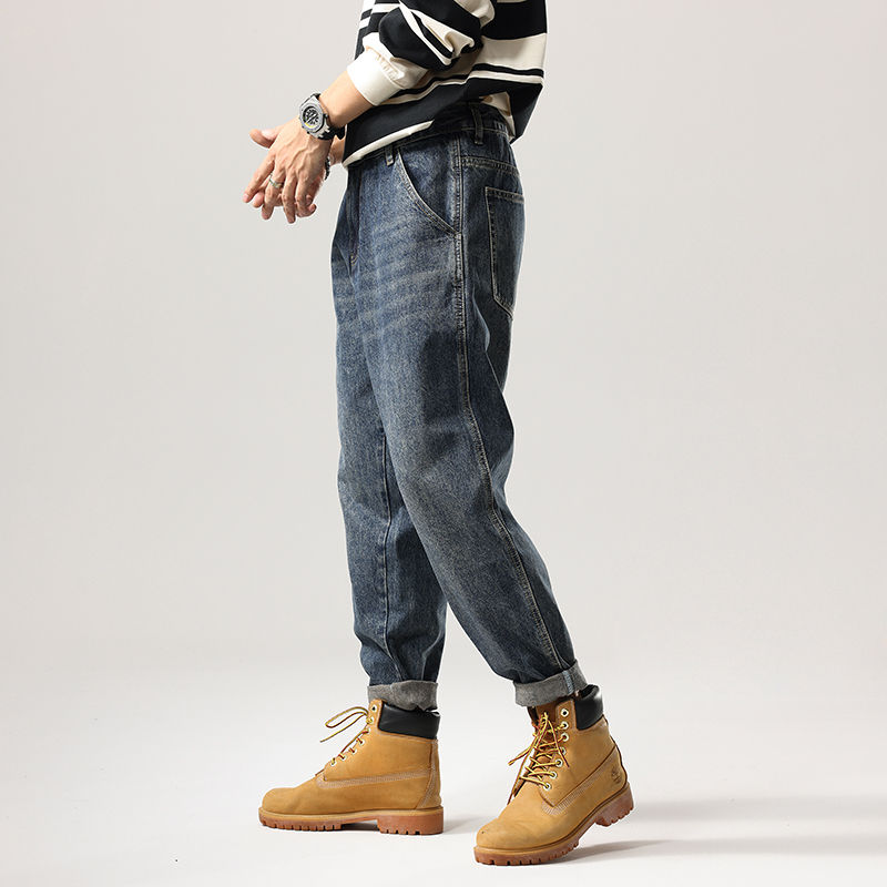 Thumbnail: Men's Tapered Jeans Fashion Streetwear Casual Pants Personality Vintage Blue Den