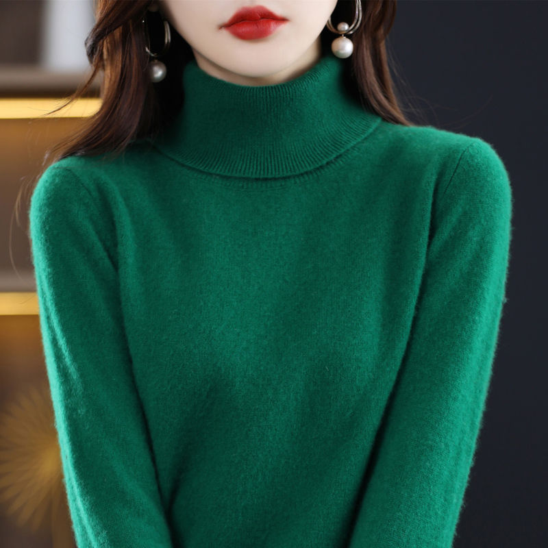 Thumbnail: 100%Pure Wool Sweater Woman High Neck Pullover Keep Warm Casual Long-sleeved Kni