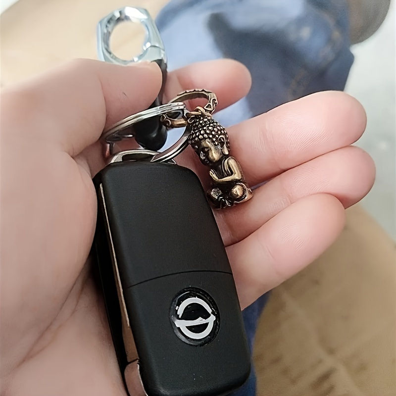 Thumbnail: Vintage Brass Buddha Charm Keychain - Perfect for Men's Accessories, Car Keys, o