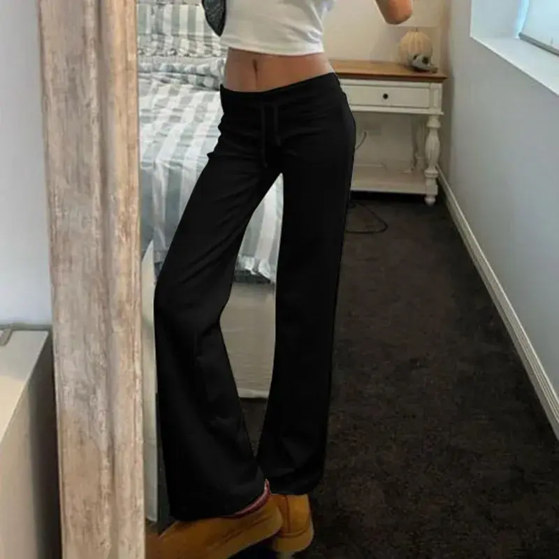 Thumbnail: Turndown Waist Drawstring Straight Casual Pants For Women Concise All-match Slac