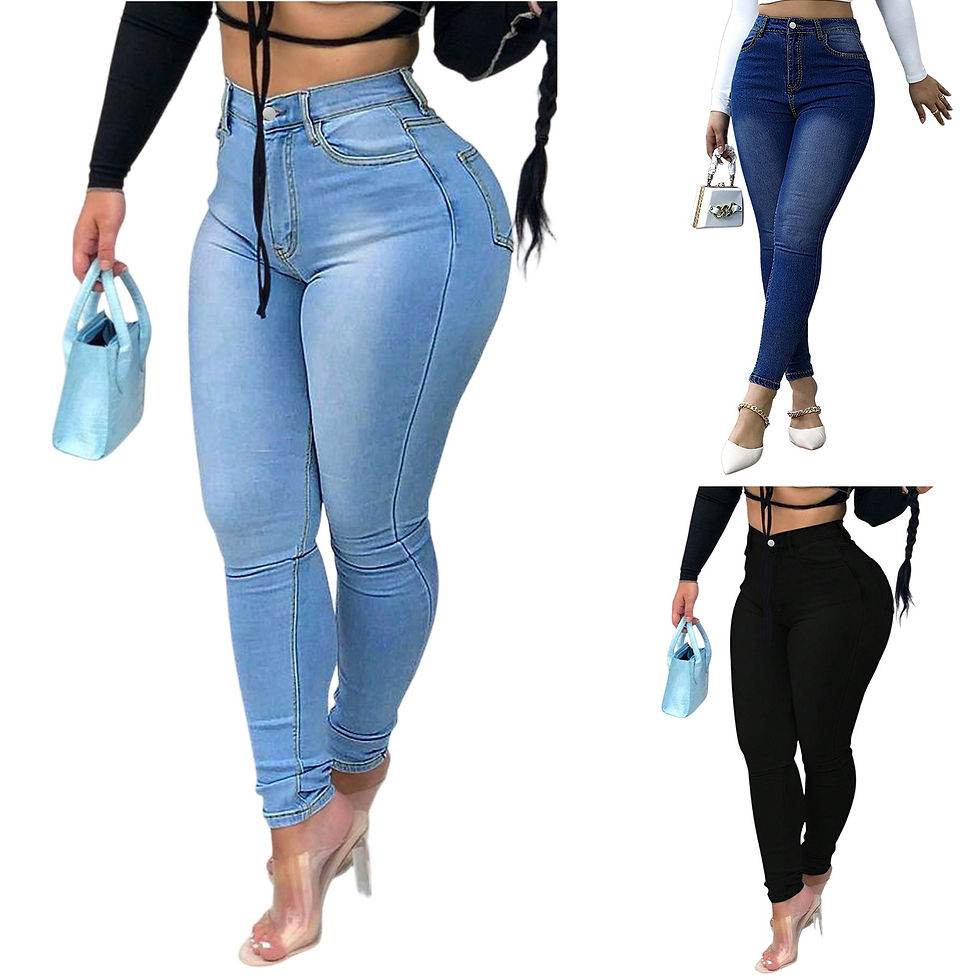 Thumbnail: Ladies' tight fitting trendy jeans Casual fashion jeans pants High waist hip lif