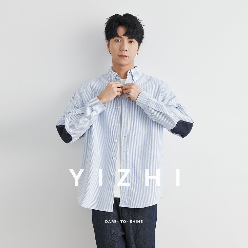 Thumbnail: Fashion Men's Blue Cotton Striped Shirt 2025 Autumn New Lapel Loose Long Sleeve 