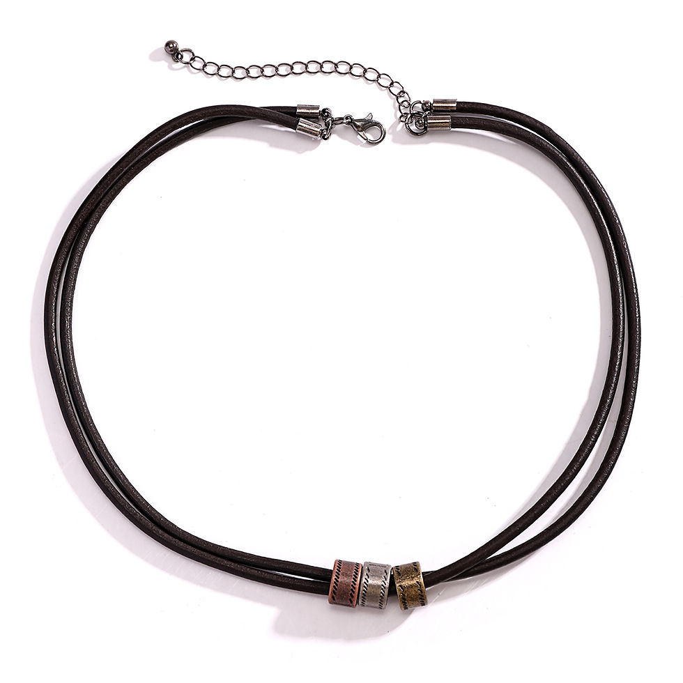 Thumbnail: Vintage Pu Leather with Metal Beads Choker Necklace for Men Trendy Collar on the
