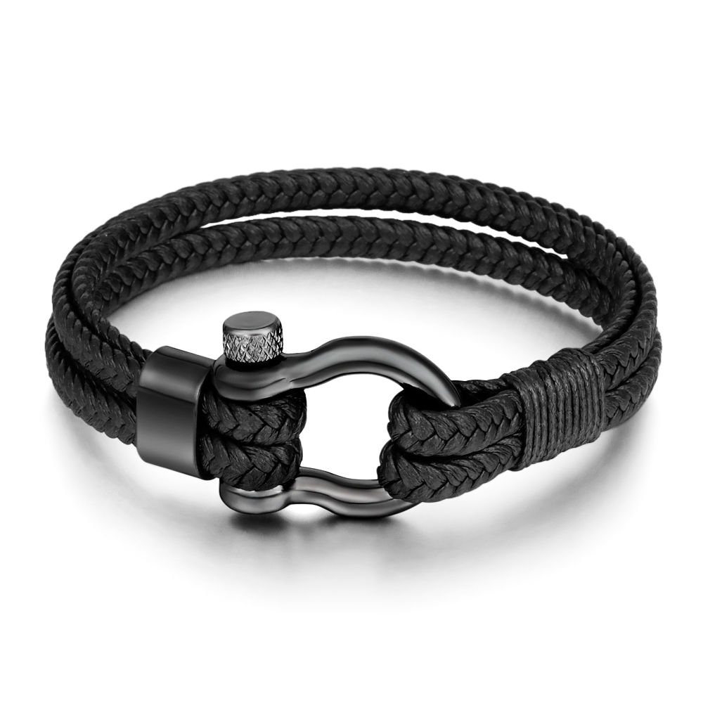 New Leather Rope Braided Horseshoe Buckle Stainless Steel Bracelet Men's Accesso