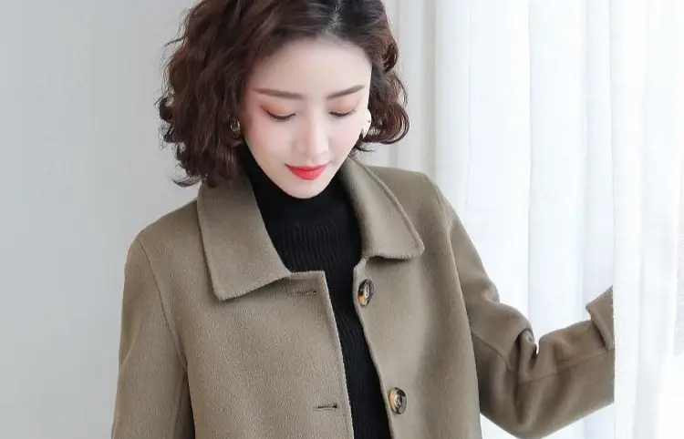 Thumbnail: Wool Blend Coat for Women Plain Half Short New In Mixtures Jacket Woman Autumn H