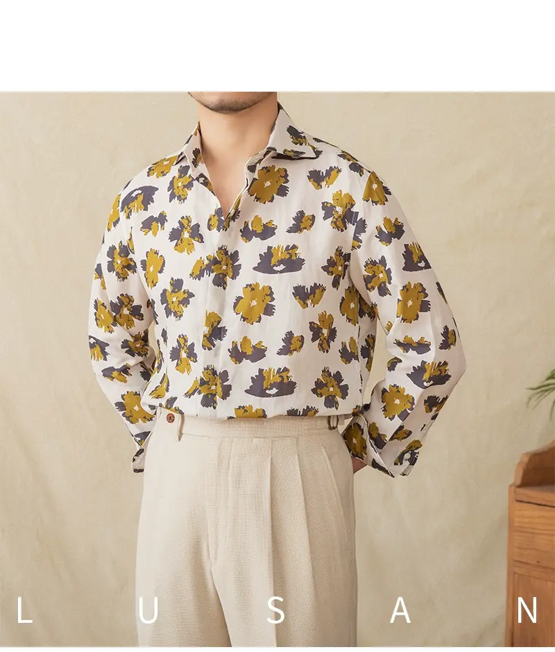 Thumbnail: Linen Lyocell Casual Breathable Printed Long-Sleeved Shirt Beach Vacation Gentry