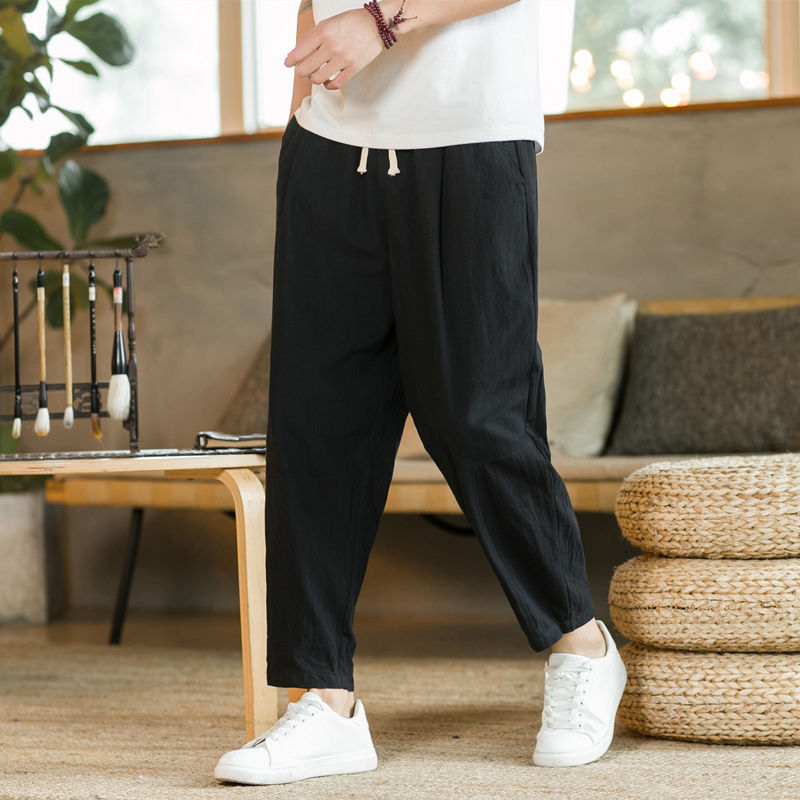 Thumbnail: New Cotton Linen Mens Pants Casual Solid Color Breathable Streetwear Loose Strai