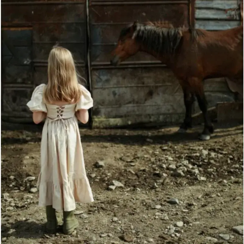 Thumbnail: Children Clothing  Girls Dress 2023 Summer Cotton and Linen Back Adjustment Bubb