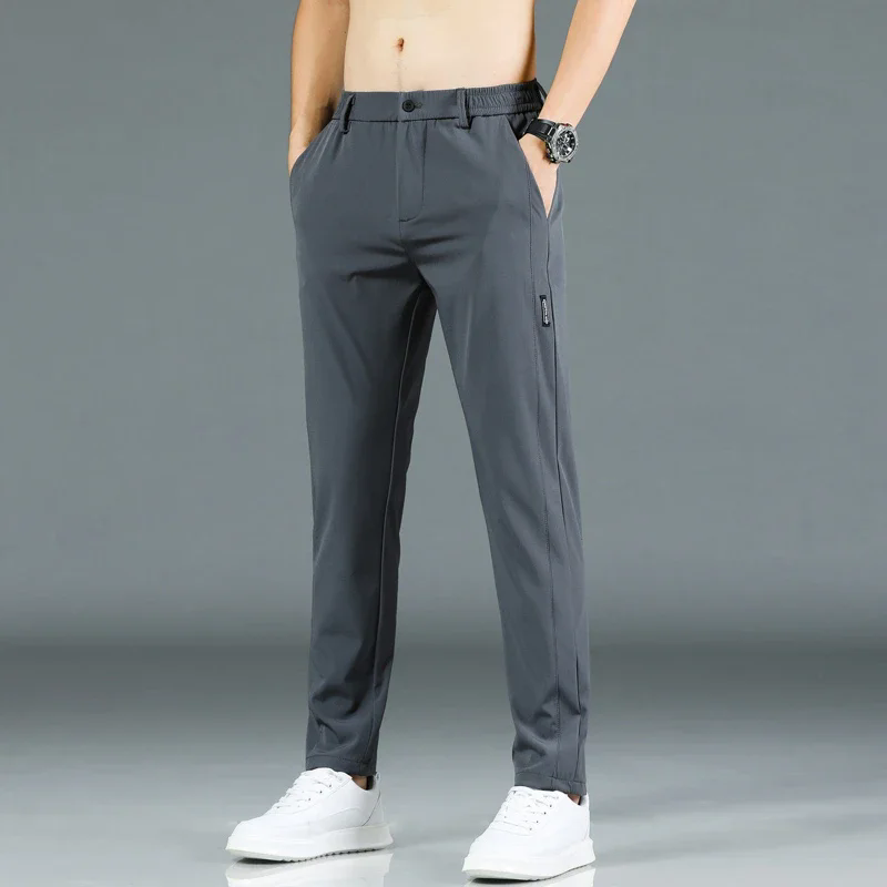 Thumbnail: 2024 Summer New Thin Ice Silk Stretch Men's Pants Casual Elastic Waist Smooth Tr