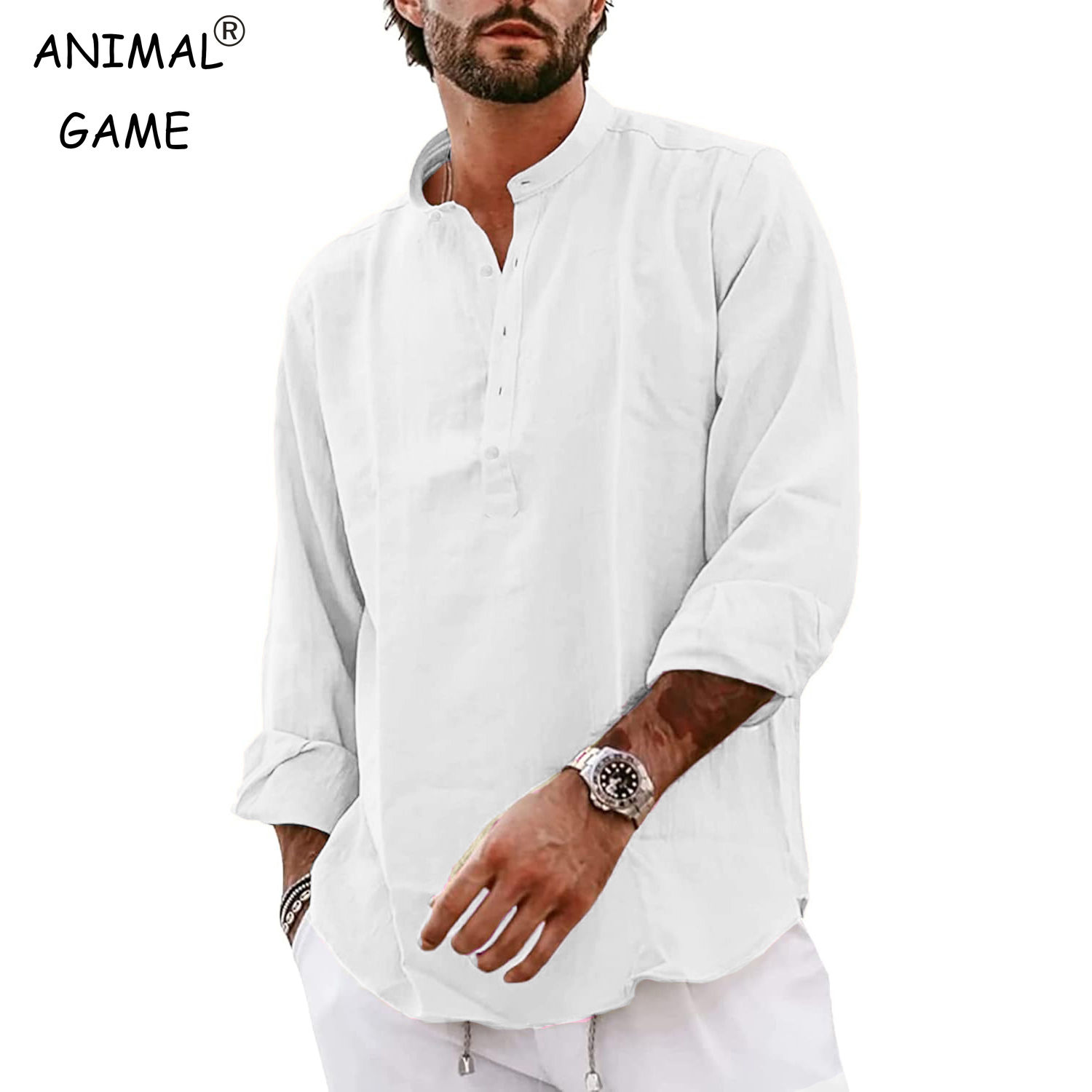 Streetwear Mens Cotton Linen Shirts Casual Lightweight Long Sleeve Henley Shirts