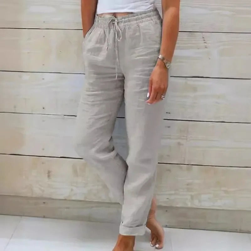 Thumbnail: Cotton Linen Pants For Women Fashion Streetwear Elegant Summer Casual Solid Colo