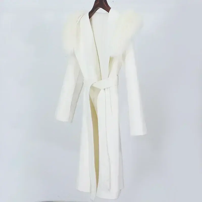 Thumbnail: 2024 Wool Coat for Women Autumn Winter Natural Fox Fur Collar Hooded European St