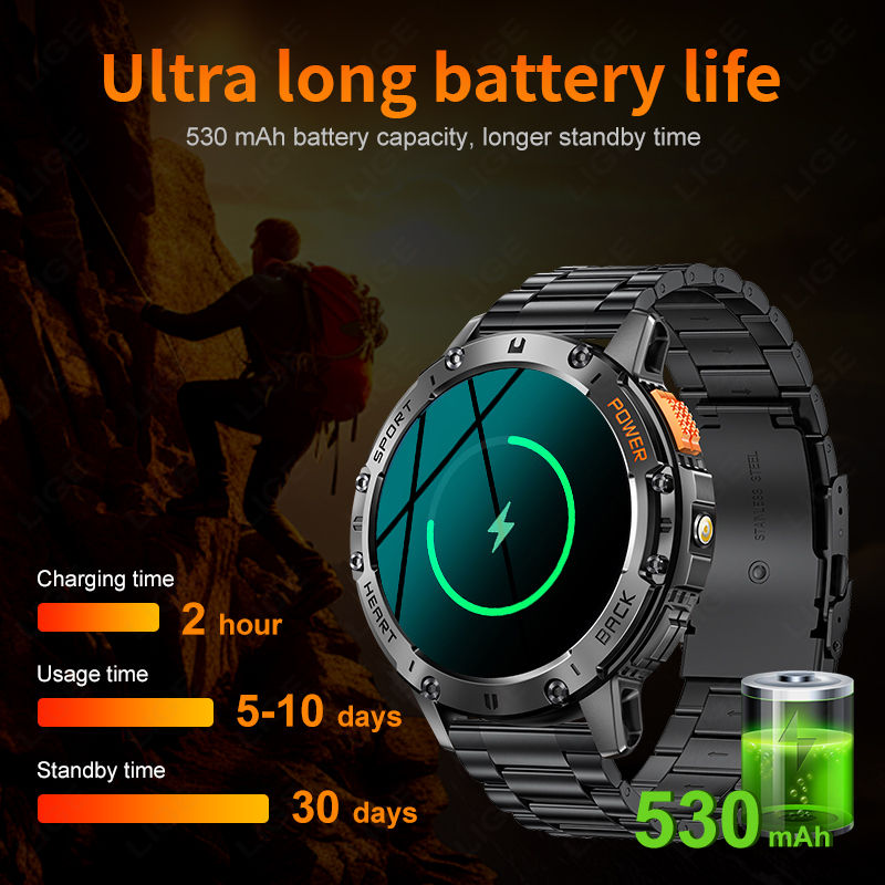 Thumbnail: For Android ios New AMOLED Smart Watch Men with Flashlight Sports Waterproof Fit