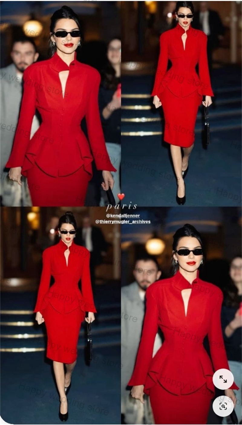 Thumbnail: Red Formal Women Suit Skirt Set 2 Piece Blazer+Mini Short Prom Dress Business Of