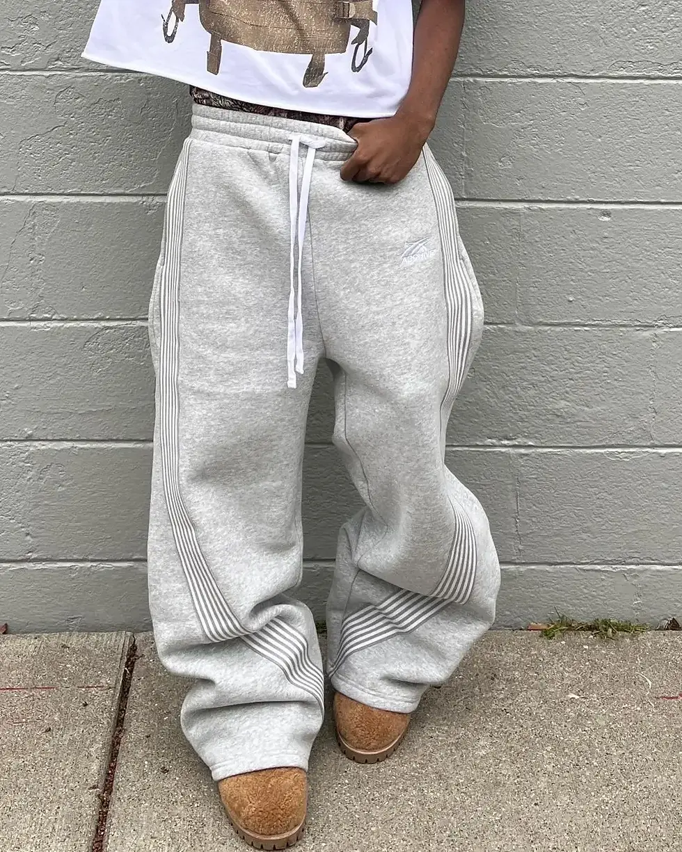 Thumbnail: Casual Grey Embroidered Trousers Y2k Running Lace Chandelier Trousers Functional