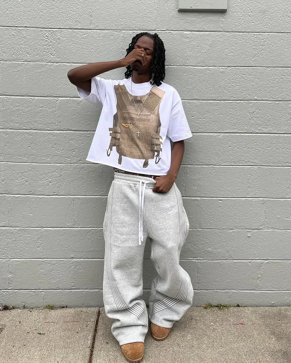 Thumbnail: Casual Grey Embroidered Trousers Y2k Running Lace Chandelier Trousers Functional