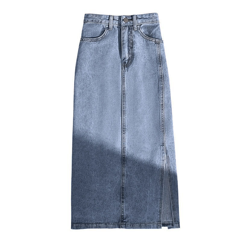 Thumbnail: Women Distressed Denim Skirt Spliced Wrap Buttocks Skirts High Waist Washed Soli