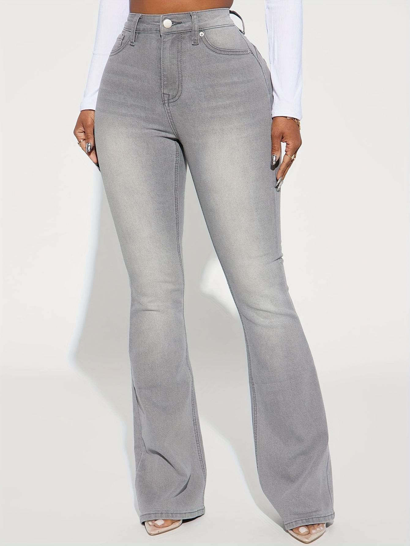 Stylish Flare Leg Denim Pants - Women's Jeans with Zipper Button Closure, Casual