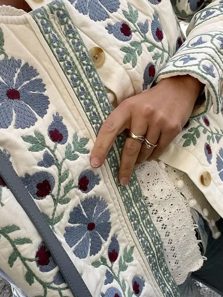 Thumbnail: Printed Lace Up Belt Cotton Coat Jacket Single Breasted Casual Loose Waist Cinch