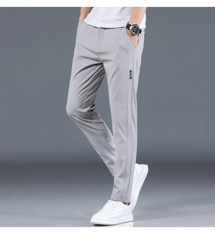 Thumbnail: 2024 Summer New Thin Ice Silk Stretch Men's Pants Casual Elastic Waist Smooth Tr