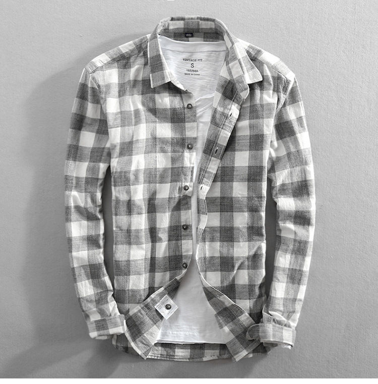 Thumbnail: Cotton Men's Fashion Checkered Cotton Shirt Long Sleeve Soft Comfort Male Casual