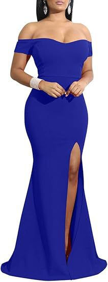 Thumbnail: Evening Dresses فساتين سهرة Elegant Women's Off Shoulder High Split Lo
