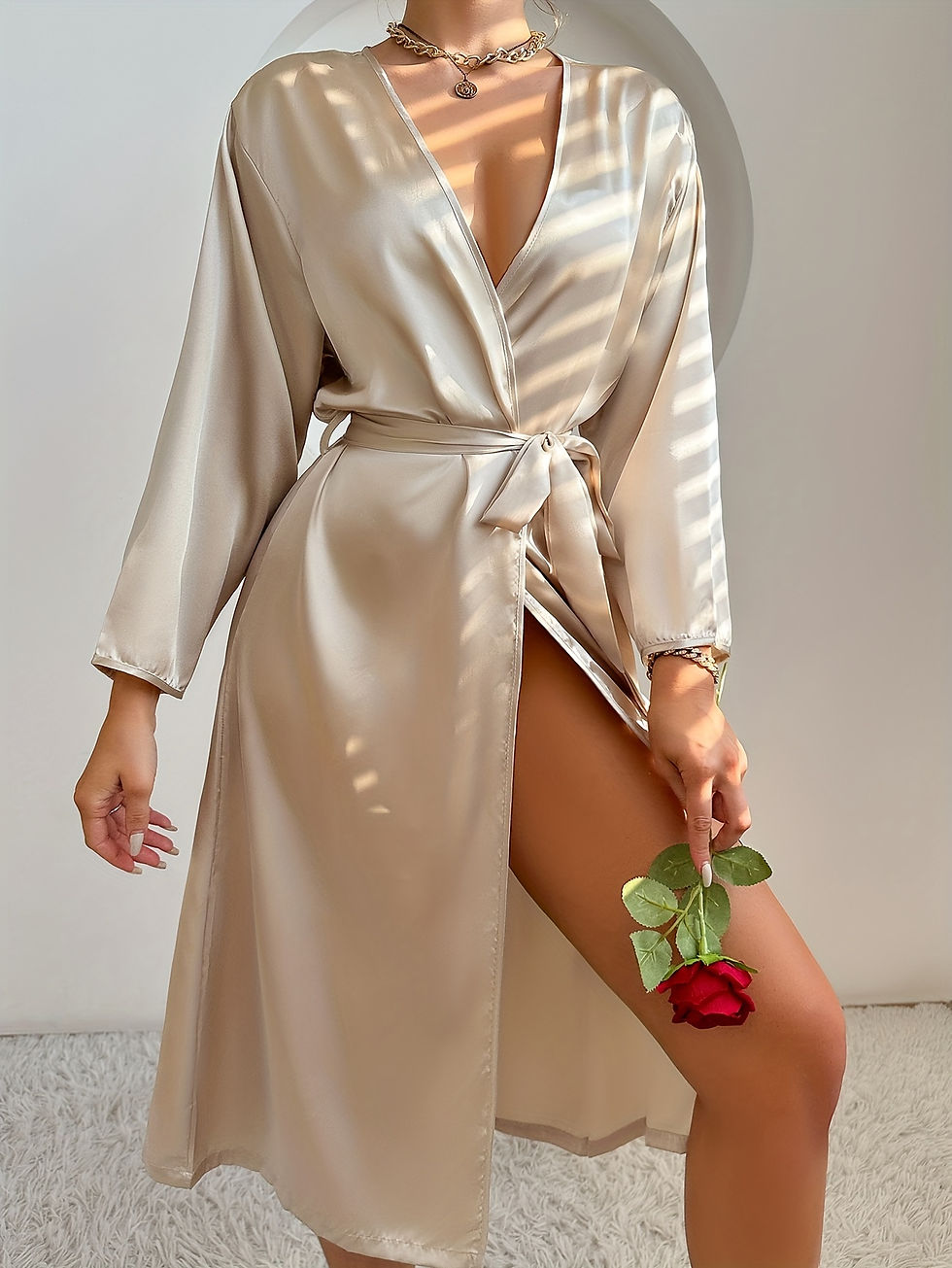 Thumbnail: Women's Satin Robe Belted Elegant Solid Color Silky Comfort Bathrobe Loungewear